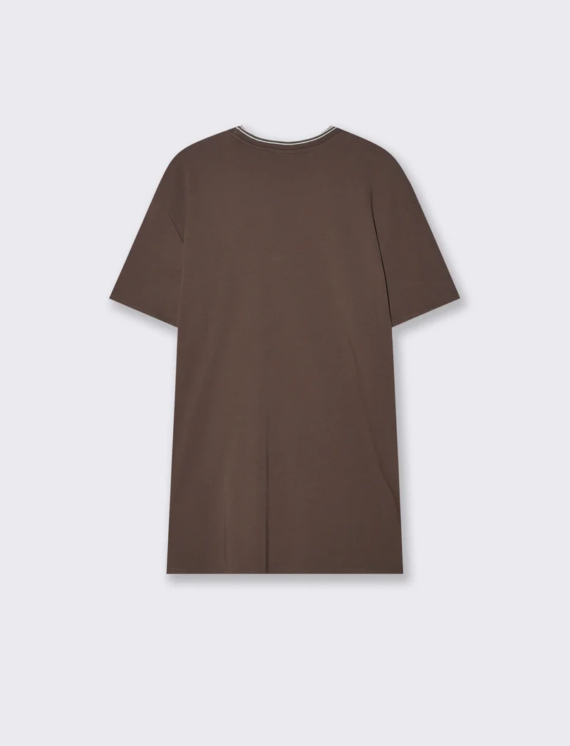 T-shirt cotone mercerizzato con contrasti - Moro