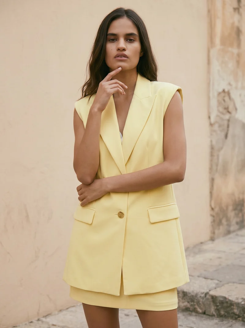 Giacca giromanica con tasche per donna - Giallo