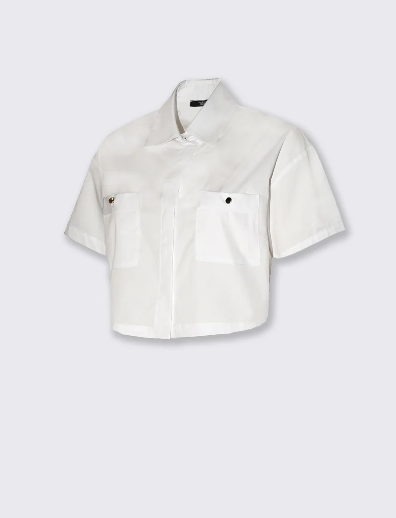 Camicia crop con tasche frontali - Bianco