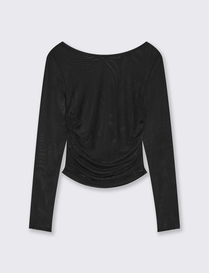 T-shirt in rete stampata con arriccio - Nero