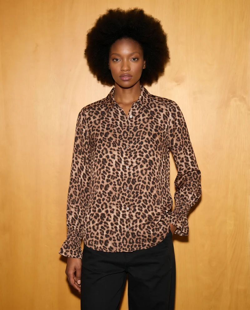 Camicia stampata manica lunga con colletto - var 1