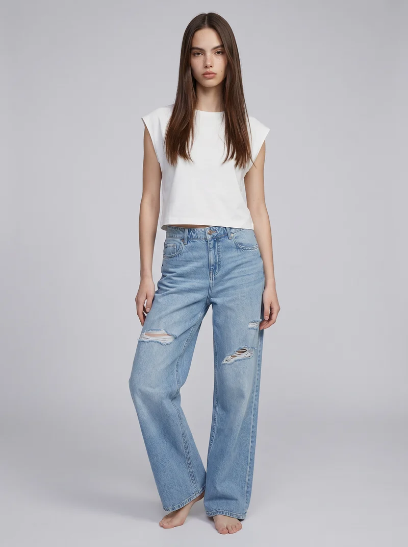 Jeans straight leg a vita bassa 5 tasche - Denim chiaro