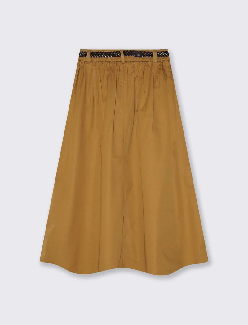 Gonna lunga con elastico sul retro - Mostarda