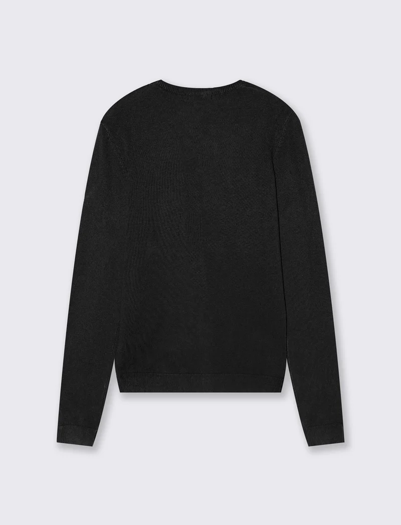 Cardigan basico girocollo con bottoni - Nero