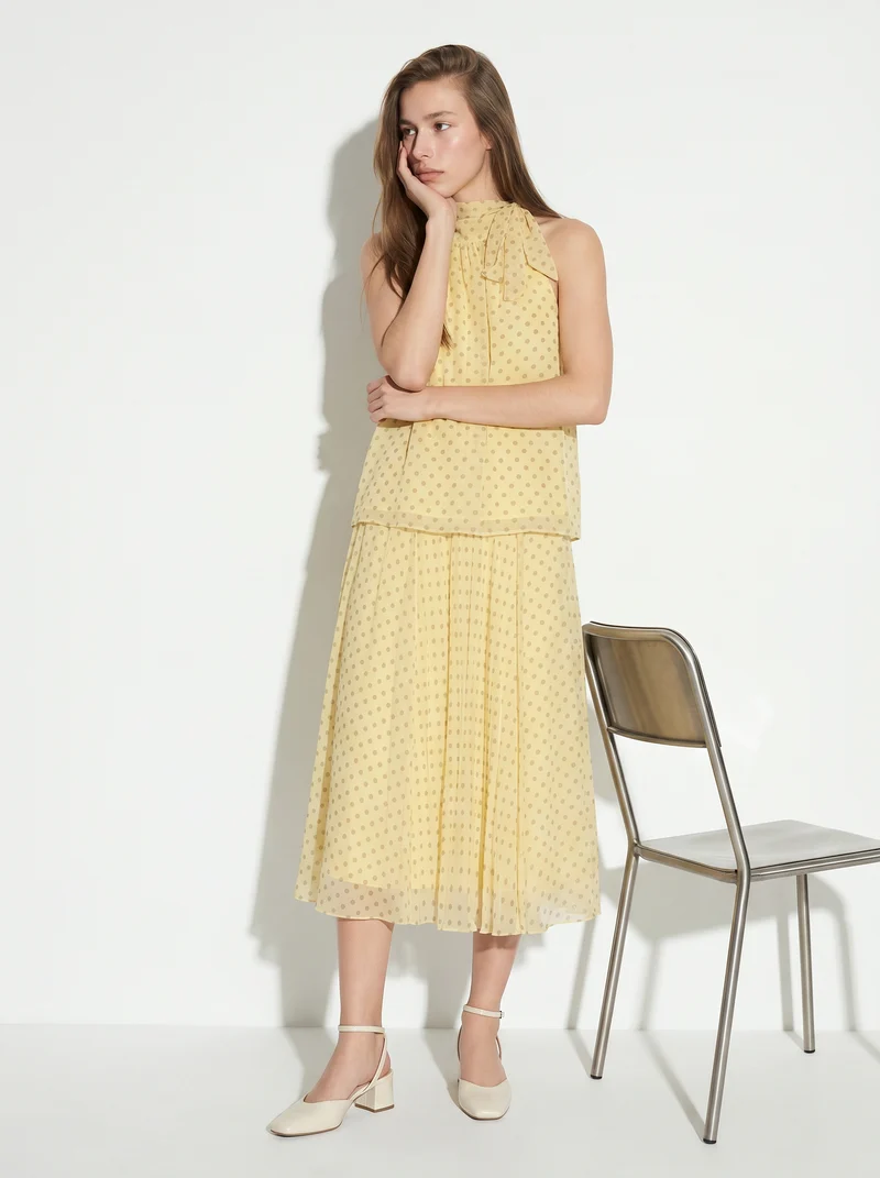 Gonna lunga a pois con elastico in vita - Giallo