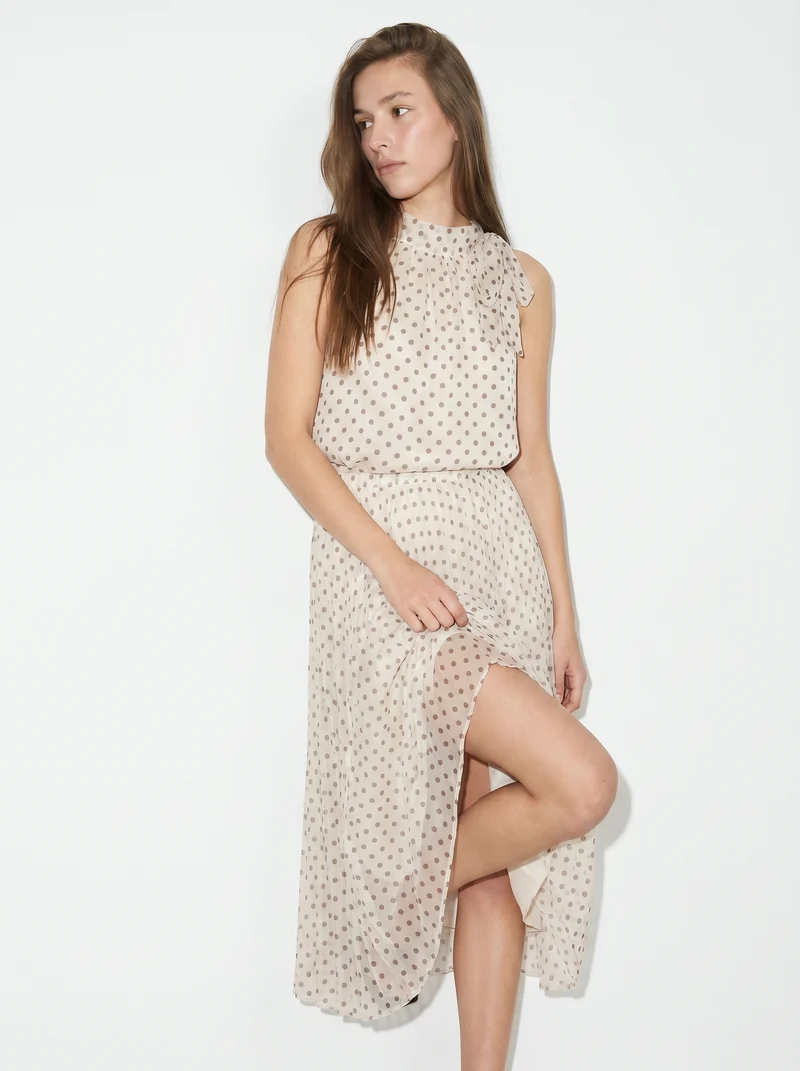 Top Scollo Halter Pois - Bianco latte