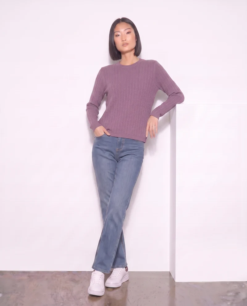 Pullover a trecce manica lunga girocollo - Viola malva