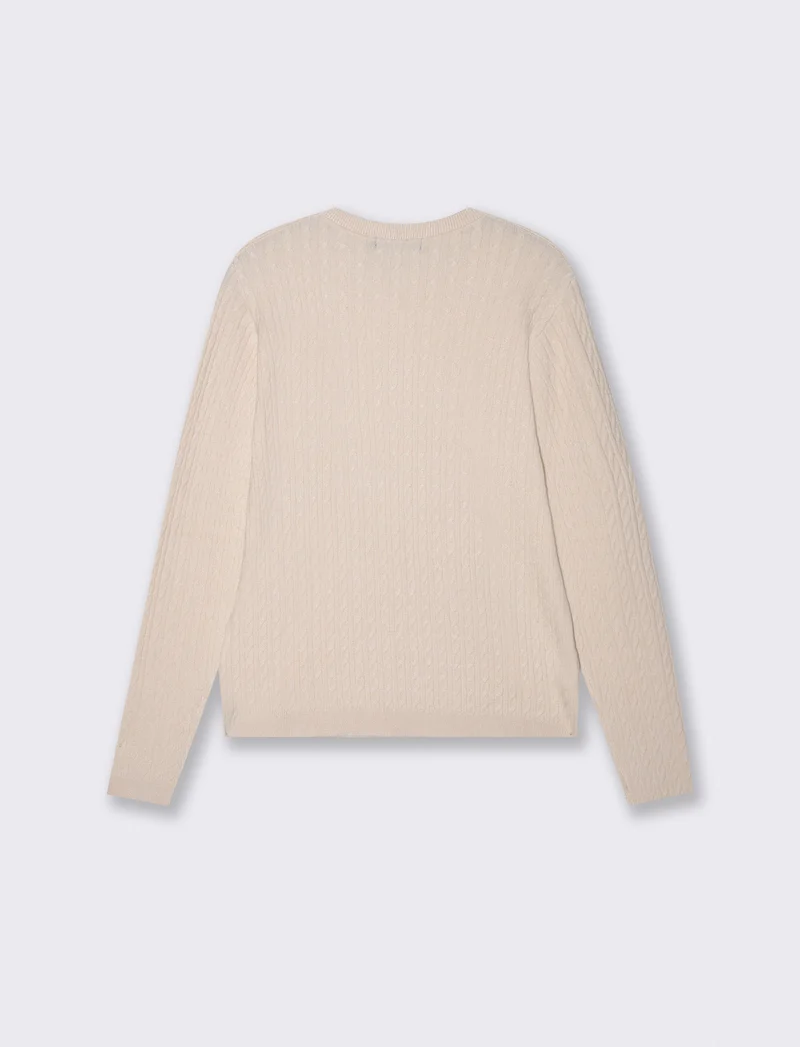 Pullover a trecce manica lunga girocollo - Avorio