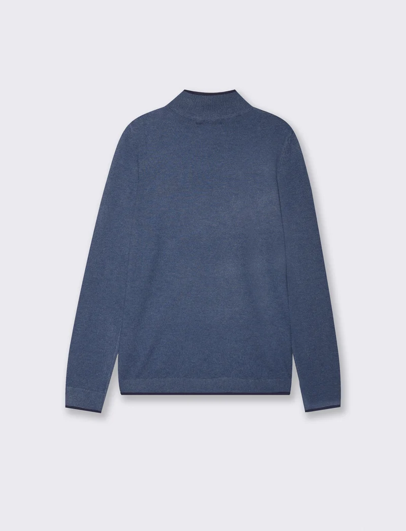 Pullover collo alto con contrasto e bottoni - Denim