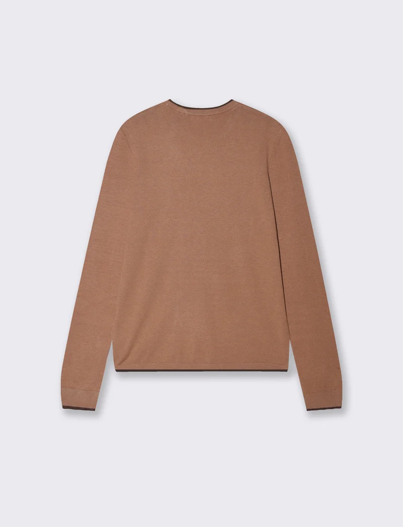 Pullover girocollo con contrasto regolare - Cammello