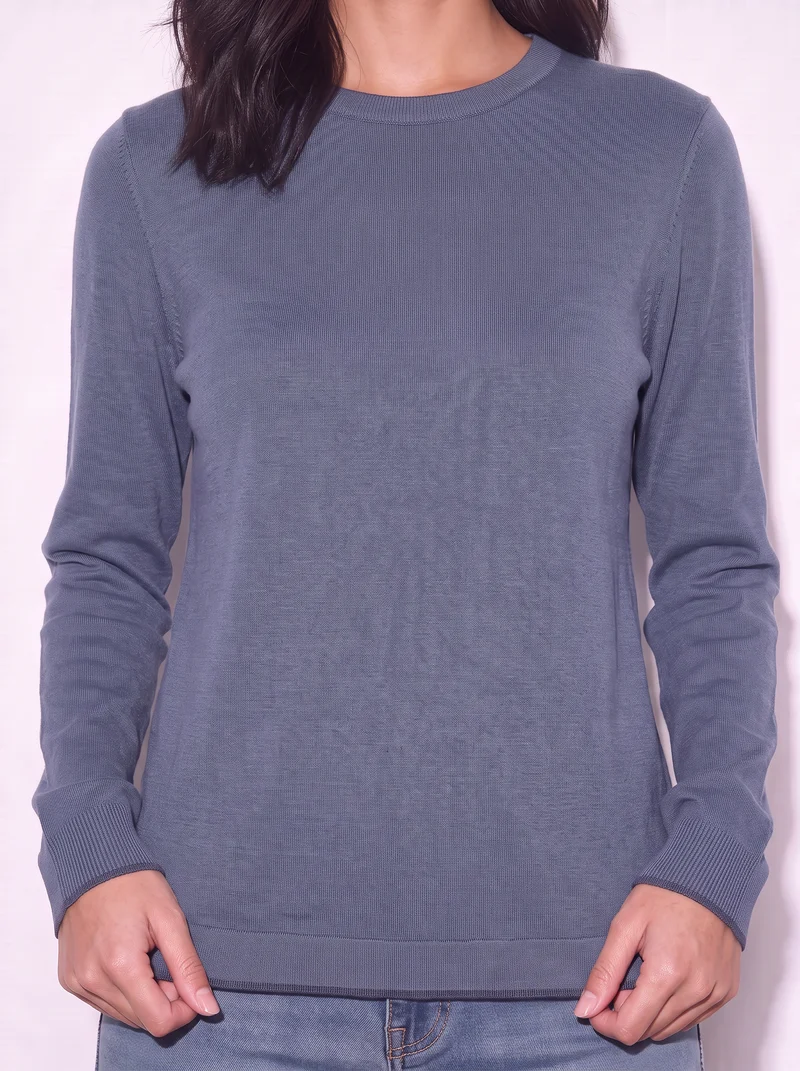 Pullover girocollo con contrasto regolare - Denim