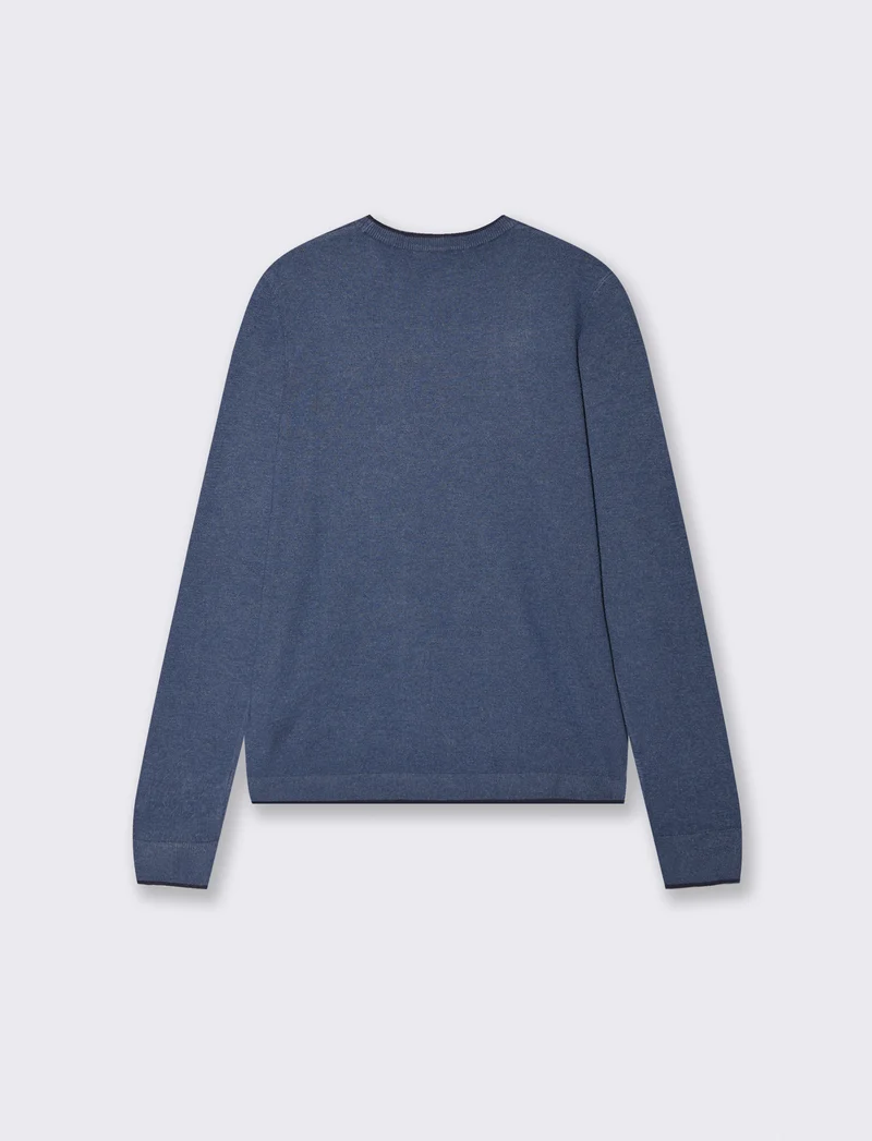 Pullover girocollo con contrasto regolare - Denim