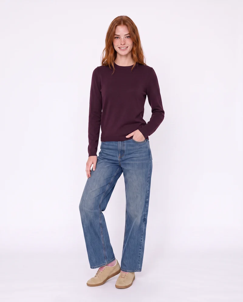 Pullover basico girocollo a manica lunga - Bordeaux