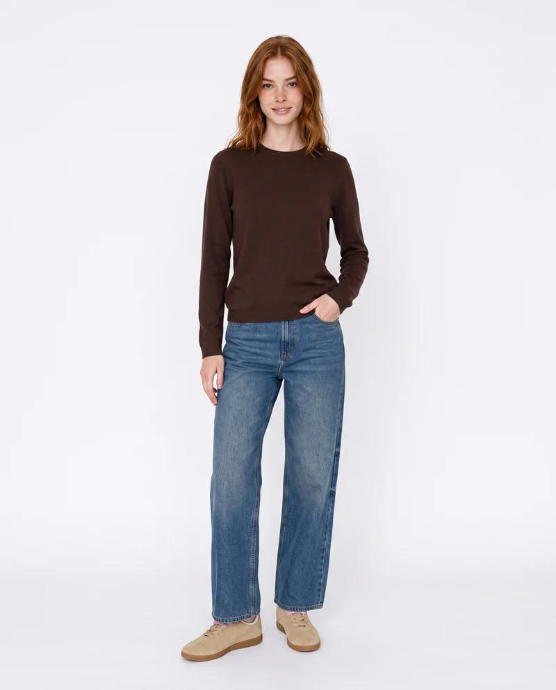 Pullover basico girocollo a manica lunga - Moro