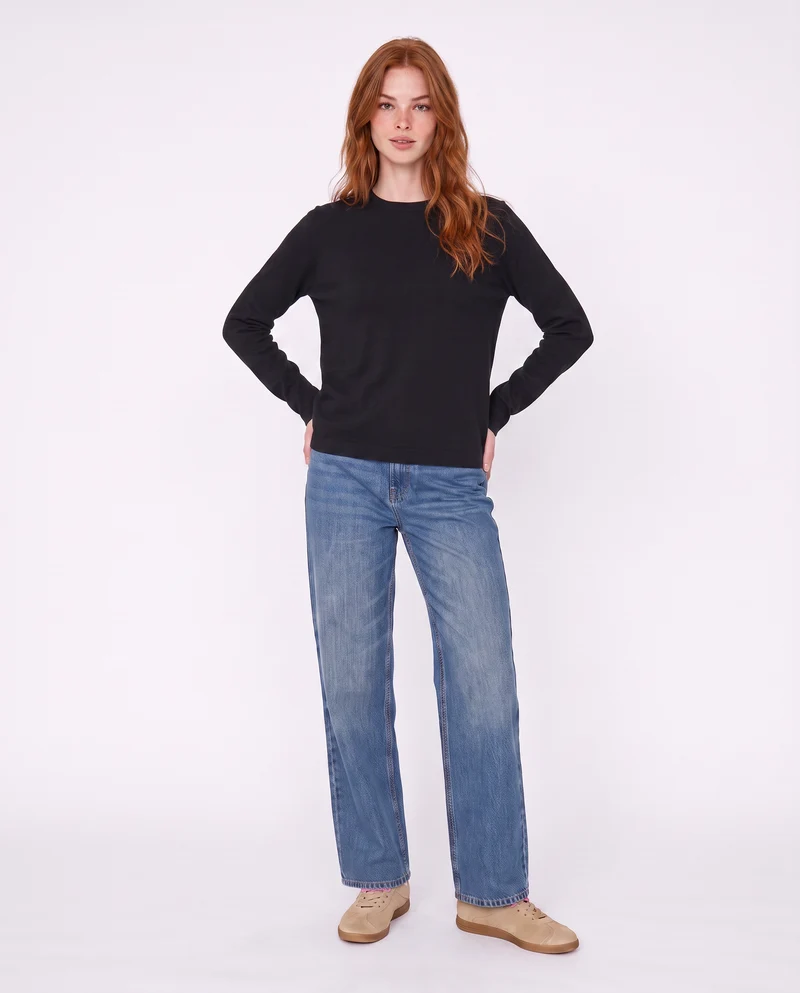 Pullover basico girocollo a manica lunga - Nero