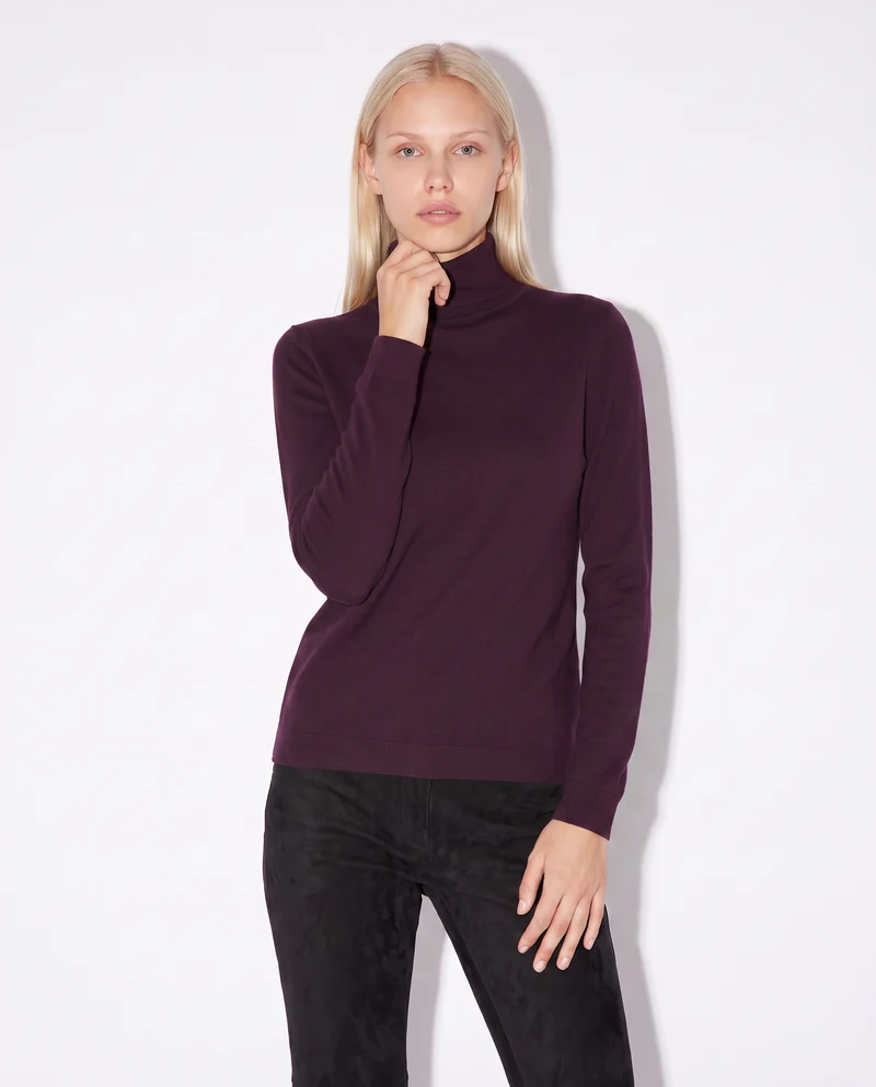 Pullover basico collo alto slim fit - Bordeaux