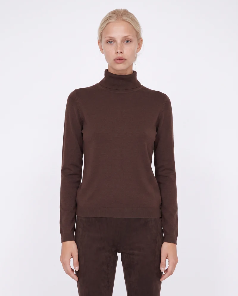 Pullover basico collo alto slim fit - Moro