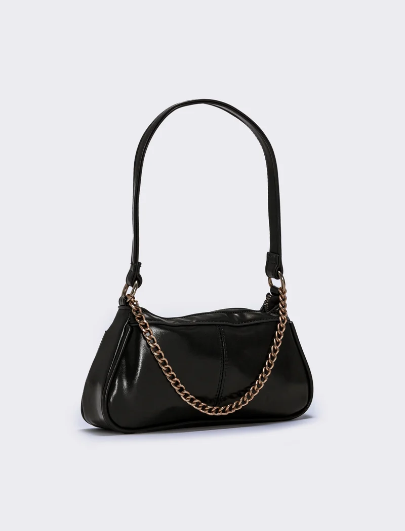 Borsetta baguette con catenina - Nero