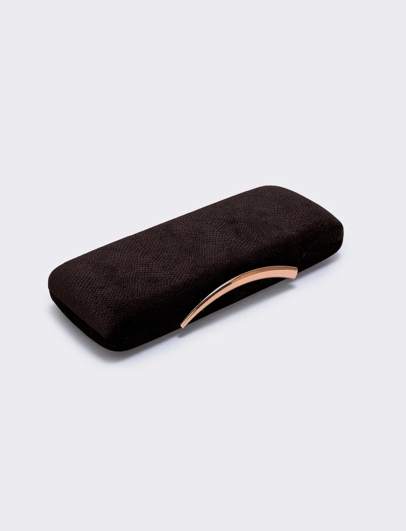 Clutch rigida in velluto pitonato - Marrone