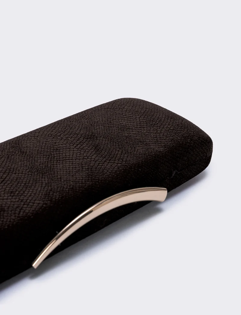Clutch rigida in velluto pitonato - Marrone