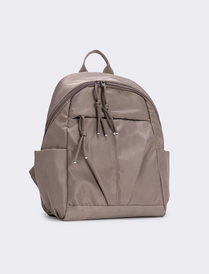 Zainetto in nylon con tasca avanti - Grigio fango