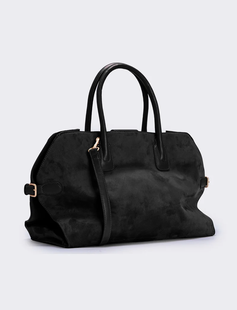 Borsa grande in suede con manici sintetici - Nero