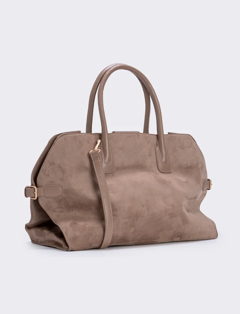 Borsa grande in suede con manici sintetici - Beige