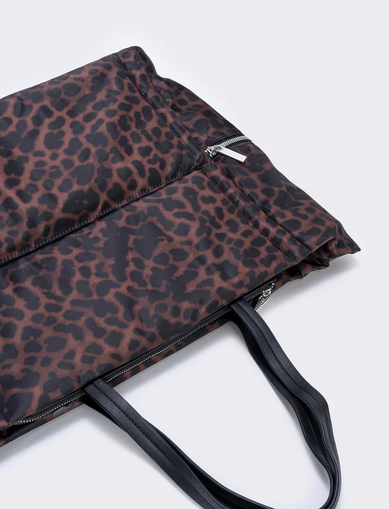 Shopper nylon con tasche laterali zip - Leopardato