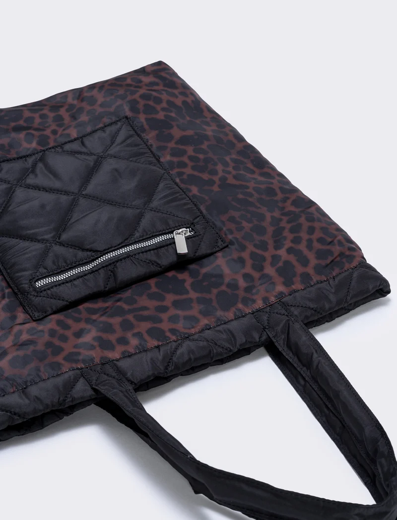 Shopper nylon double face con tasca - Leopardato