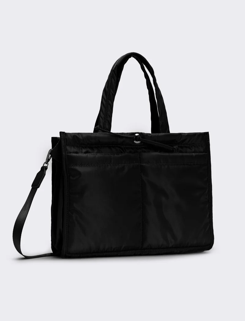 Shopper nylon a mano multi tasche grande - Nero