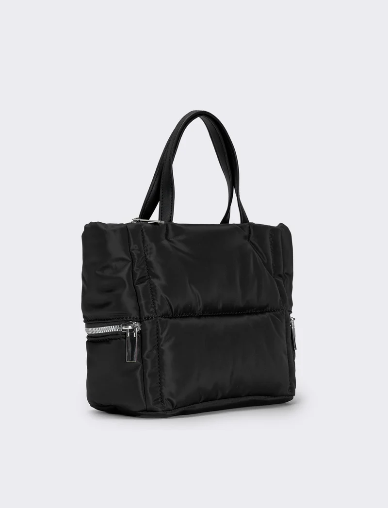 Shopper trapuntata con tasche laterali - Nero