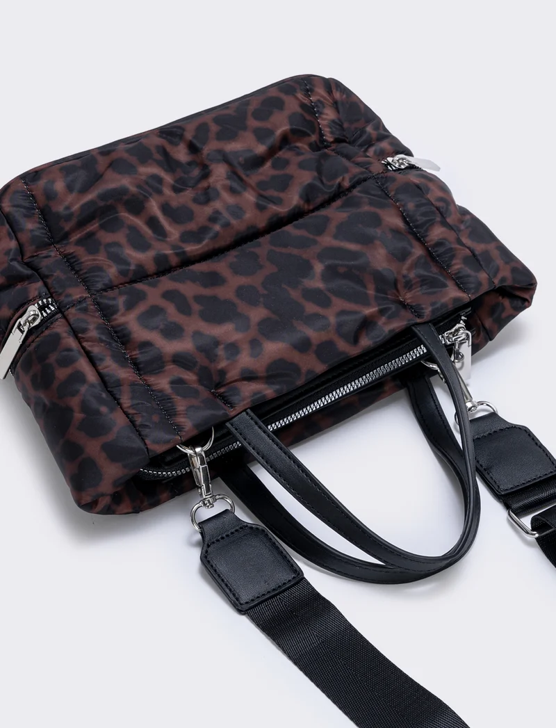 Shopper trapuntata con tasche laterali - Leopardato