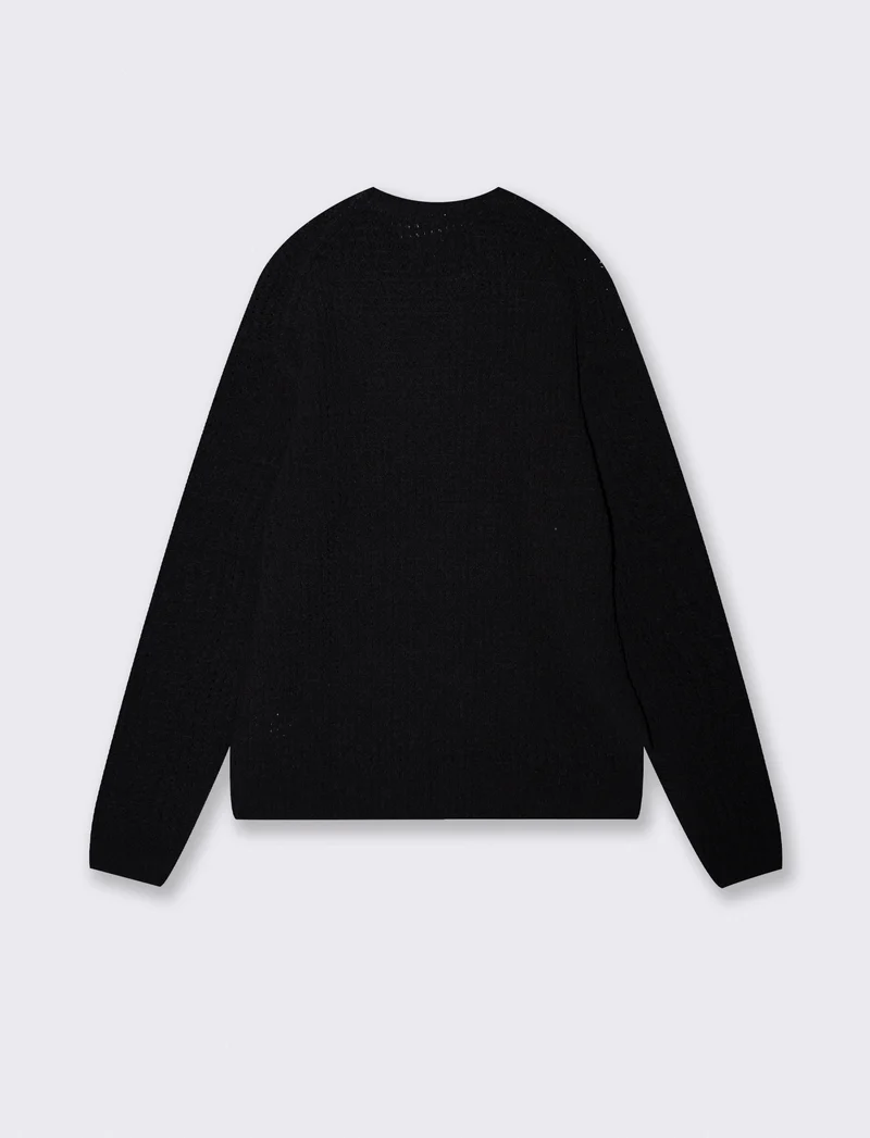Maglia girocollo jacquard in ciniglia - Nero