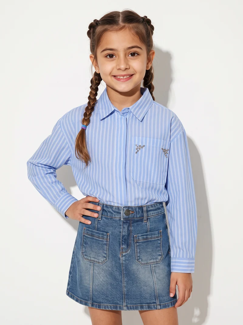 Camicia manica lunga rigata con strass - Righe