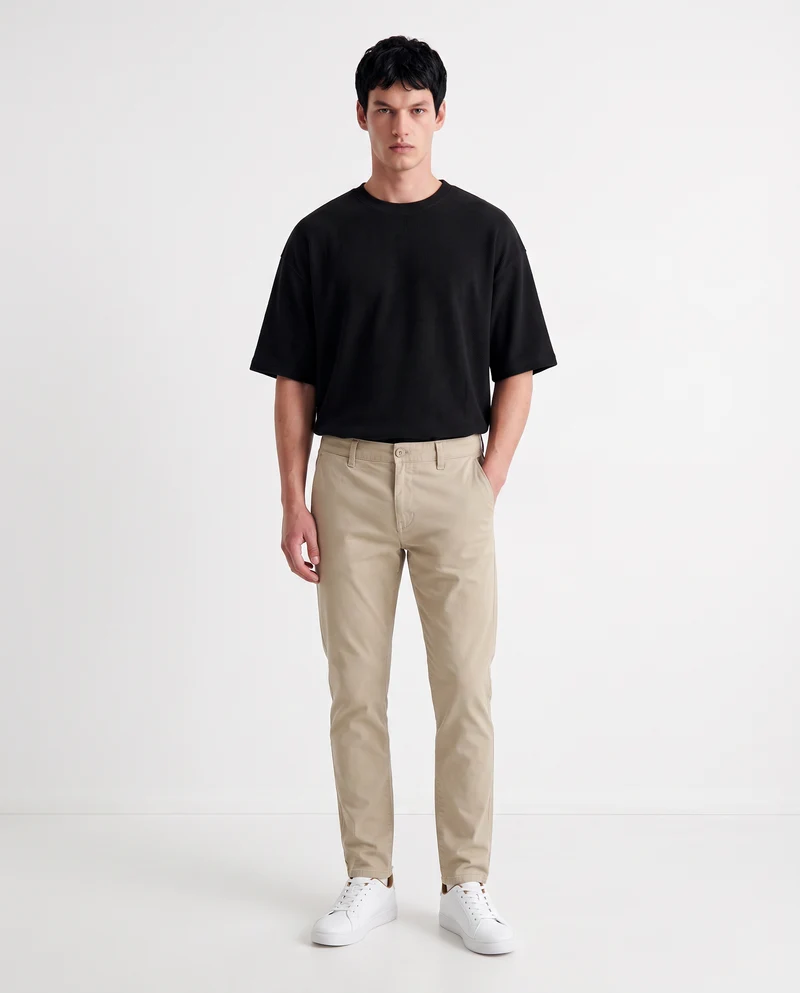 Pantaloni Chino Slim Fit in Cotone Twill - Sabbia