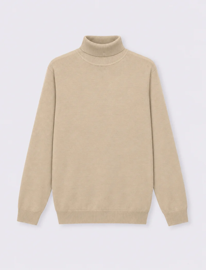 Maglia Collo Alto Regular Fit Basic - Sabbia