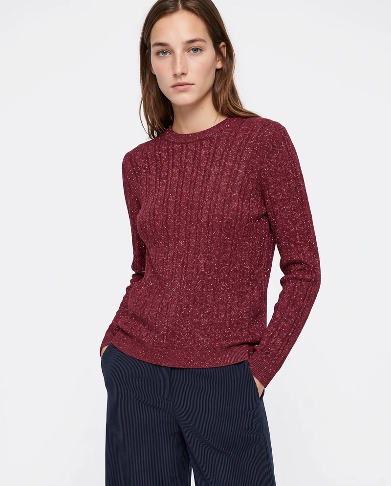 Pullover girocollo con trecce e lurex - Ruggine