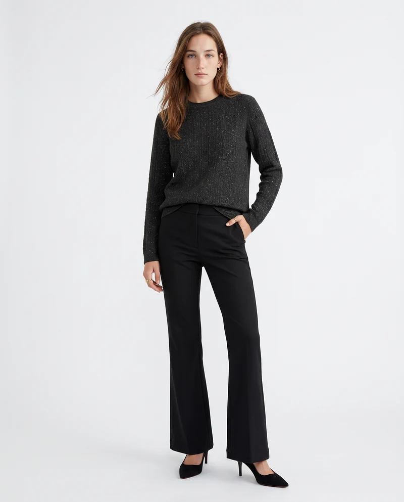 Pullover girocollo con trecce e lurex - Nero