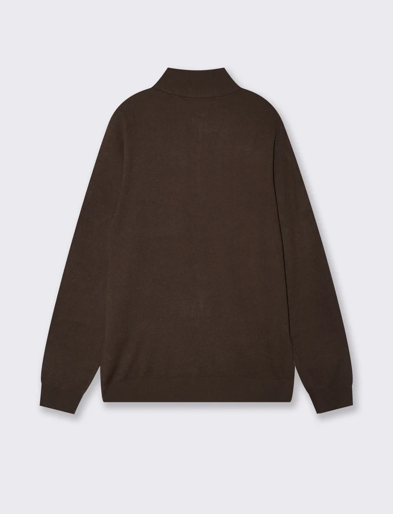 Maglia basic collo alto con zip - Moro