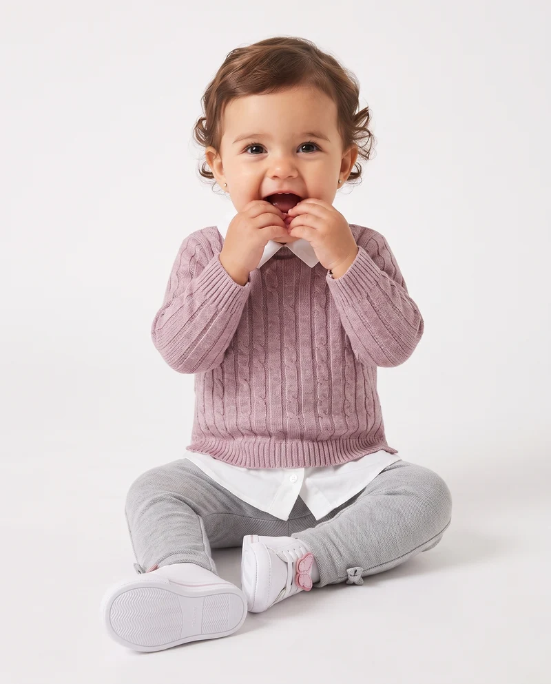 Maglia manica lunga con finta camicia - Rosa polvere