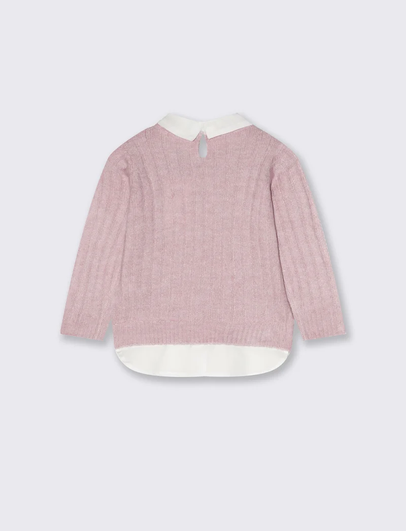 Maglia manica lunga con finta camicia - Rosa polvere