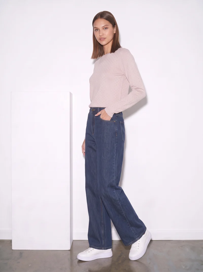 Pullover girocollo con pois in lurex - Rosa polvere