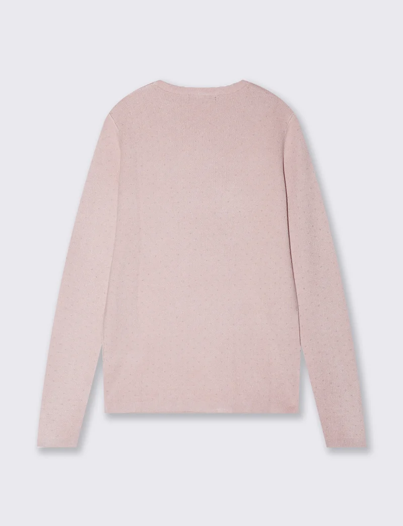 Pullover girocollo con pois in lurex - Rosa polvere