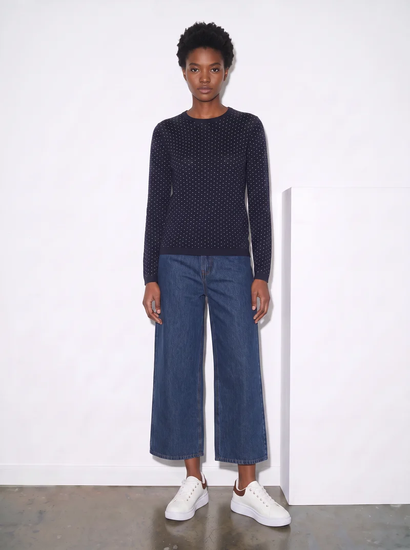 Pullover girocollo con pois in lurex - Blu