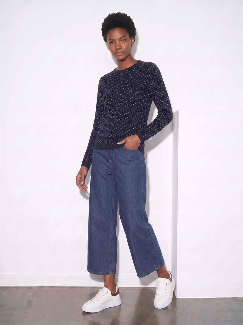 Pullover girocollo con pois in lurex - Blu