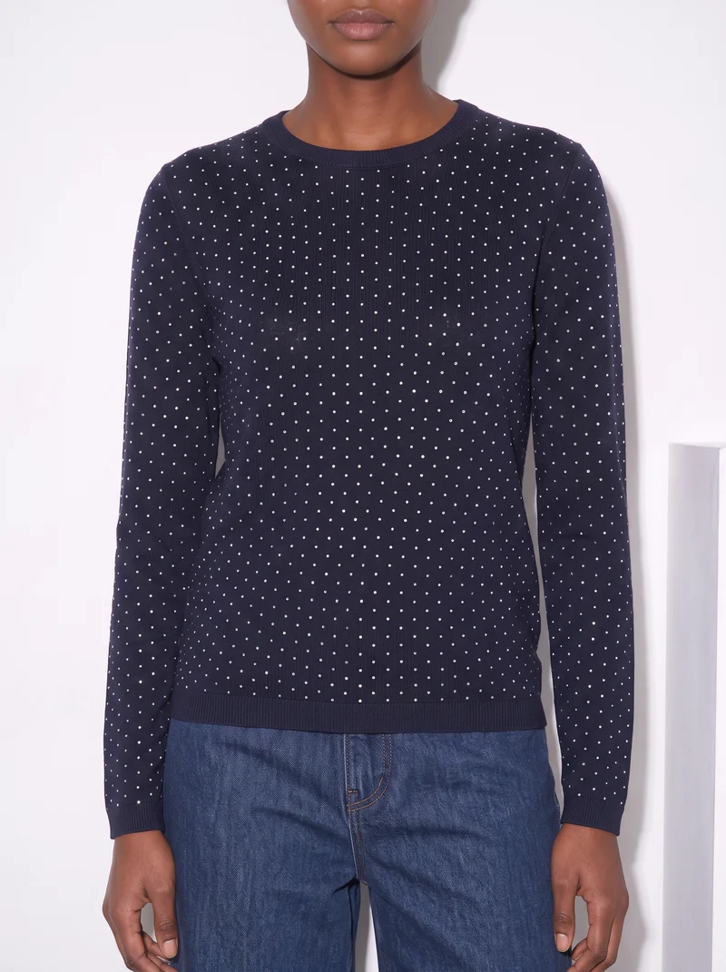 Pullover girocollo con pois in lurex - Blu
