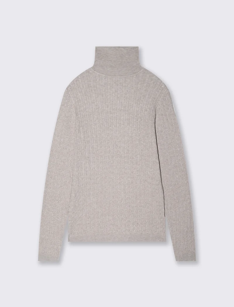 Maglia a trecce con collo alto - Beige grano
