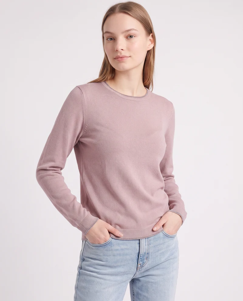 Pullover girocollo con bordino lurex - Rosa polvere