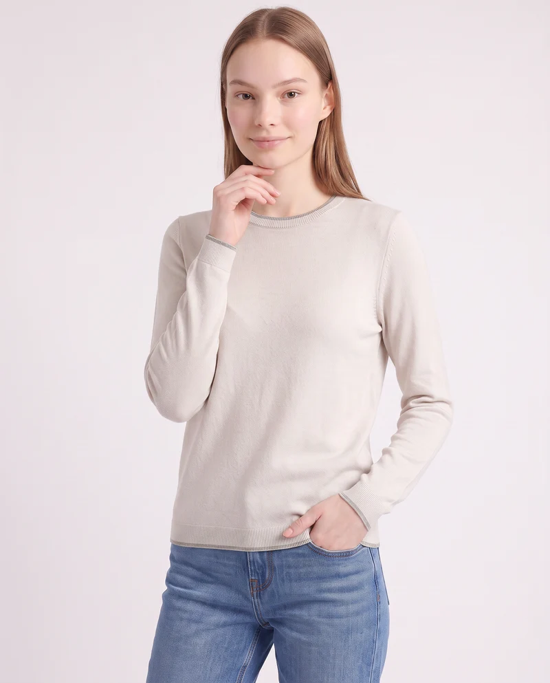 Pullover girocollo con bordino lurex - Avorio