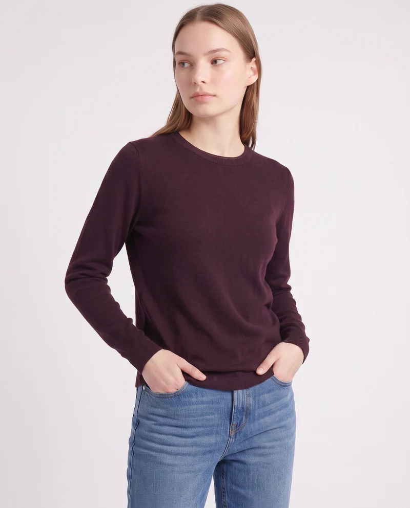 Pullover girocollo con bordino lurex - Bordeaux